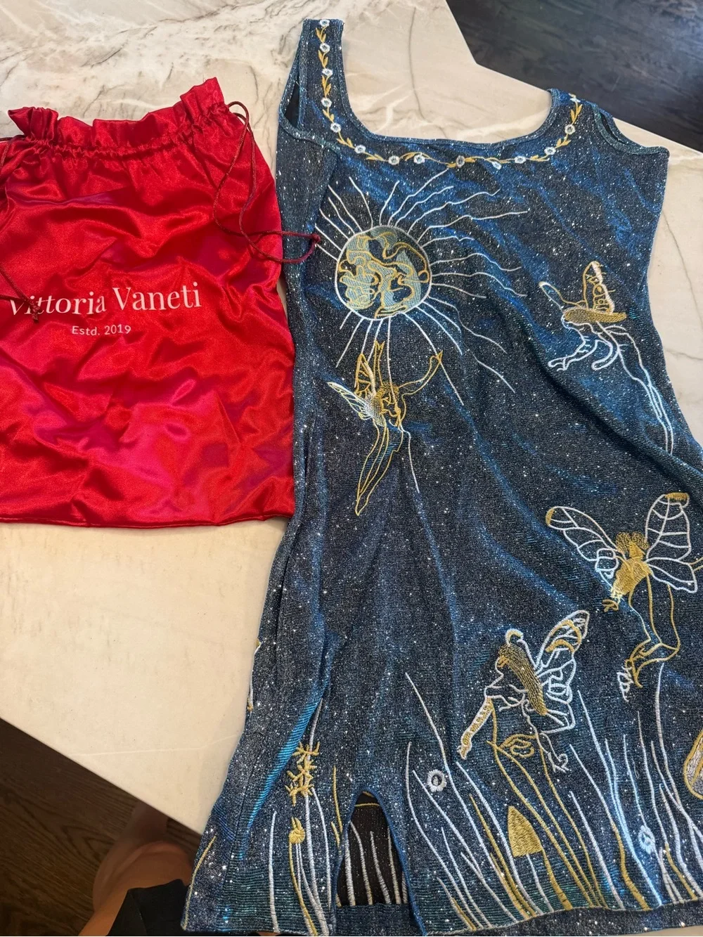 Vittoria Vaneti Shimmering Blue Garment with Metallic Accents